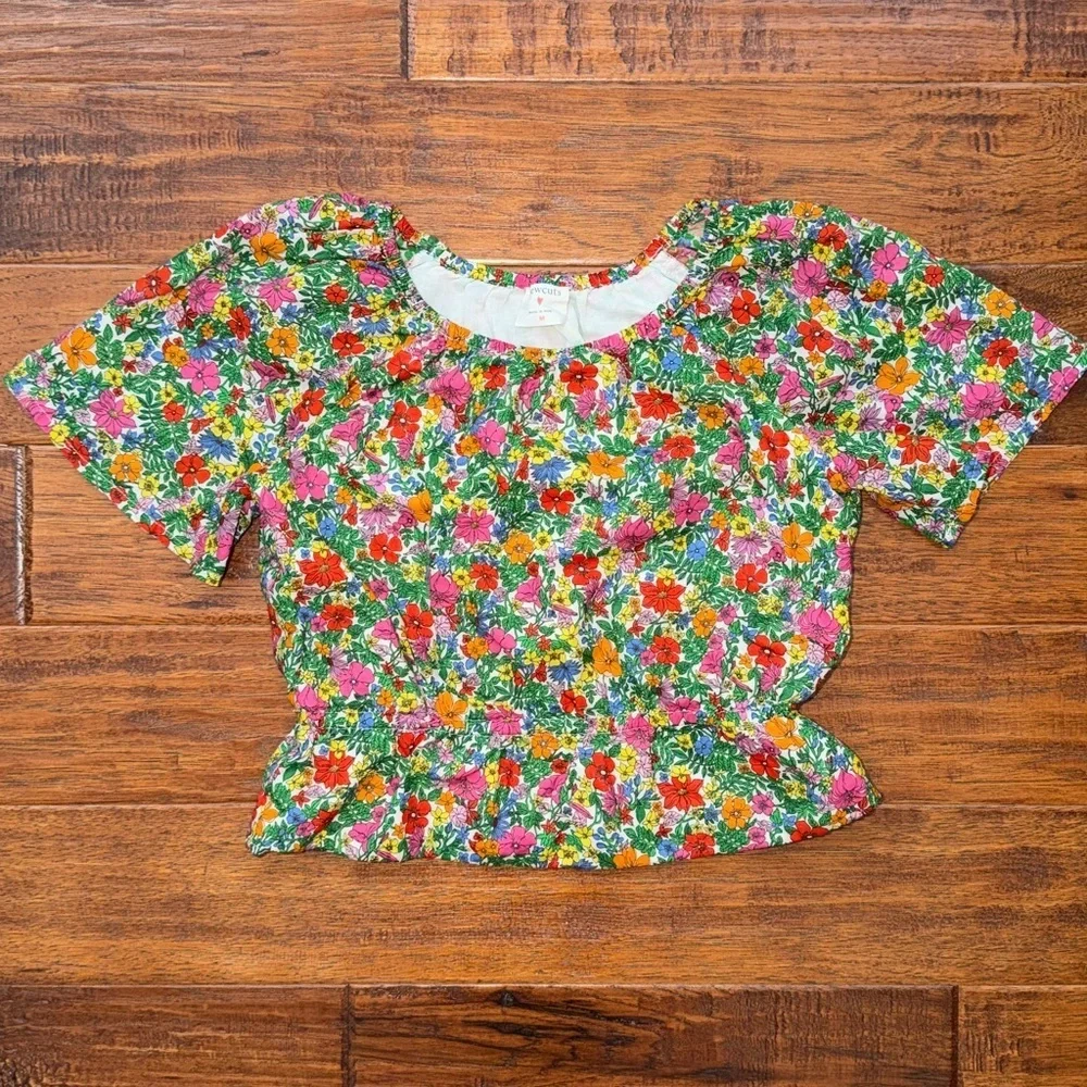 Crewcuts JCrew Girls' gathered-waist crop top in floral, size medium